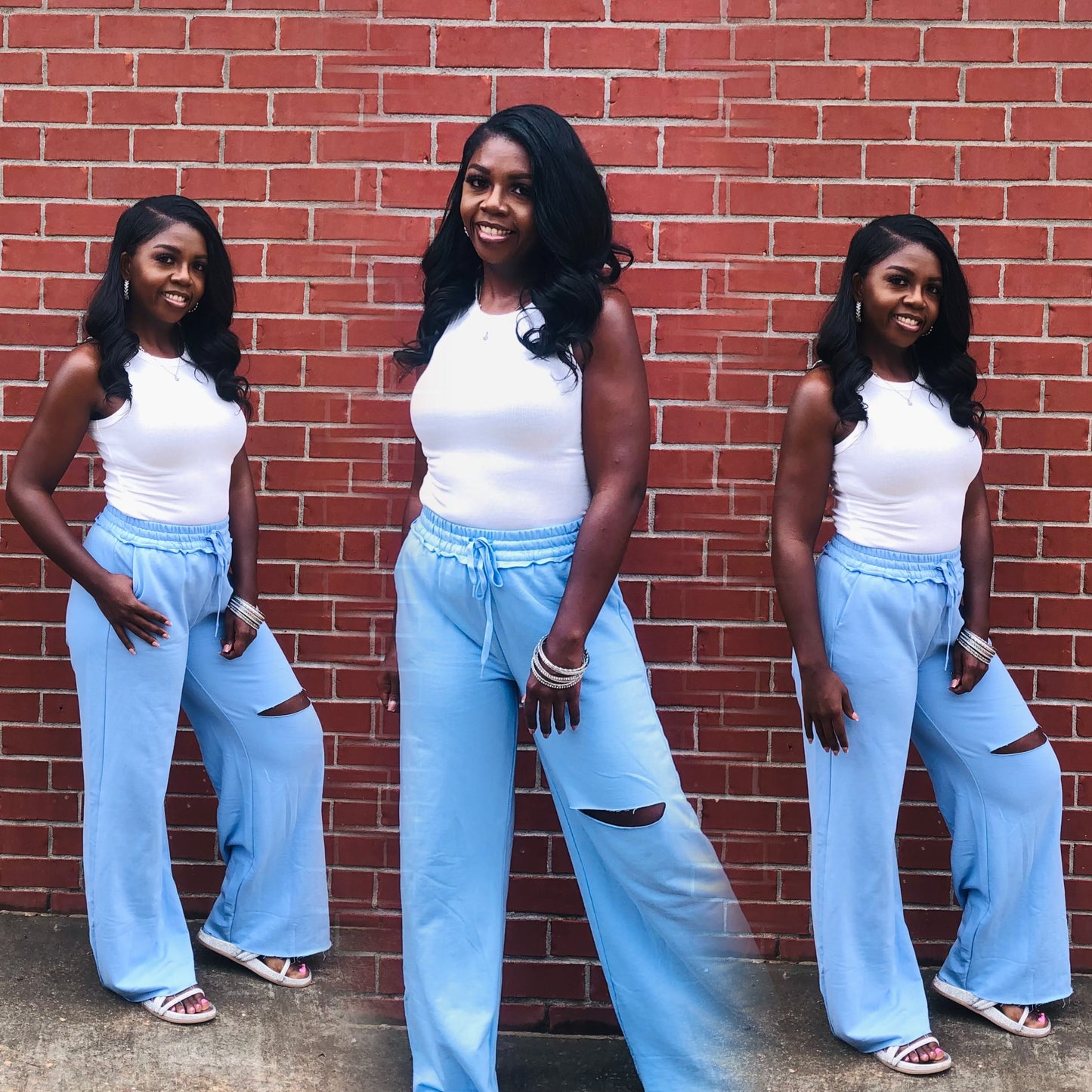 French Terry Cut Pants Spring Blue