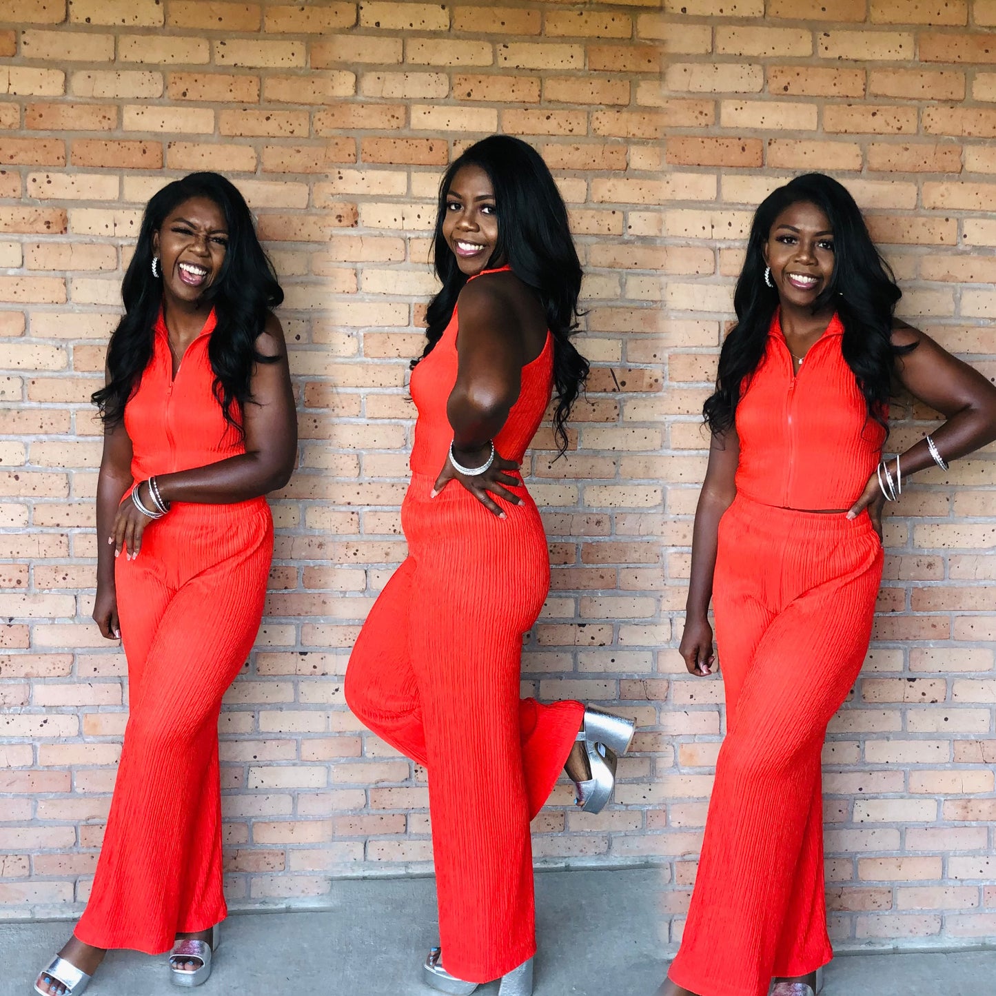 Vibrant Gal Zip Up Set Tomato