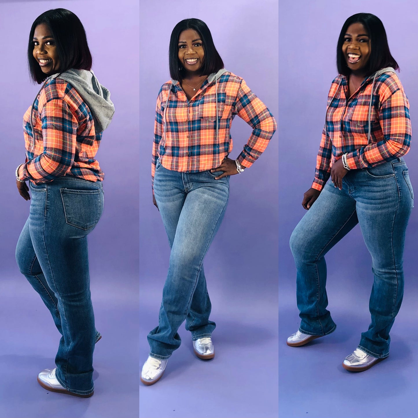 Sunset Hues Plaid Hoodie Shirt