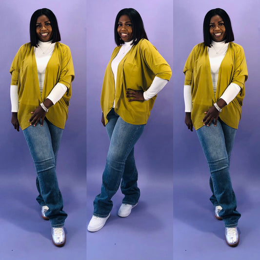 Essence Chiffon Cardigan Olive Mustard