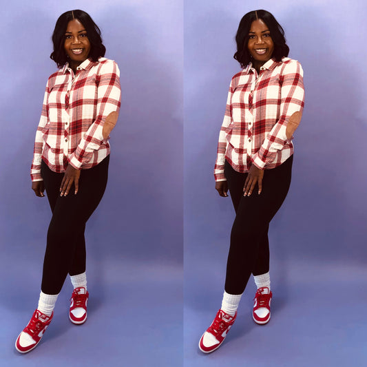 Crimson Kiss Plaid Button Down Shirt